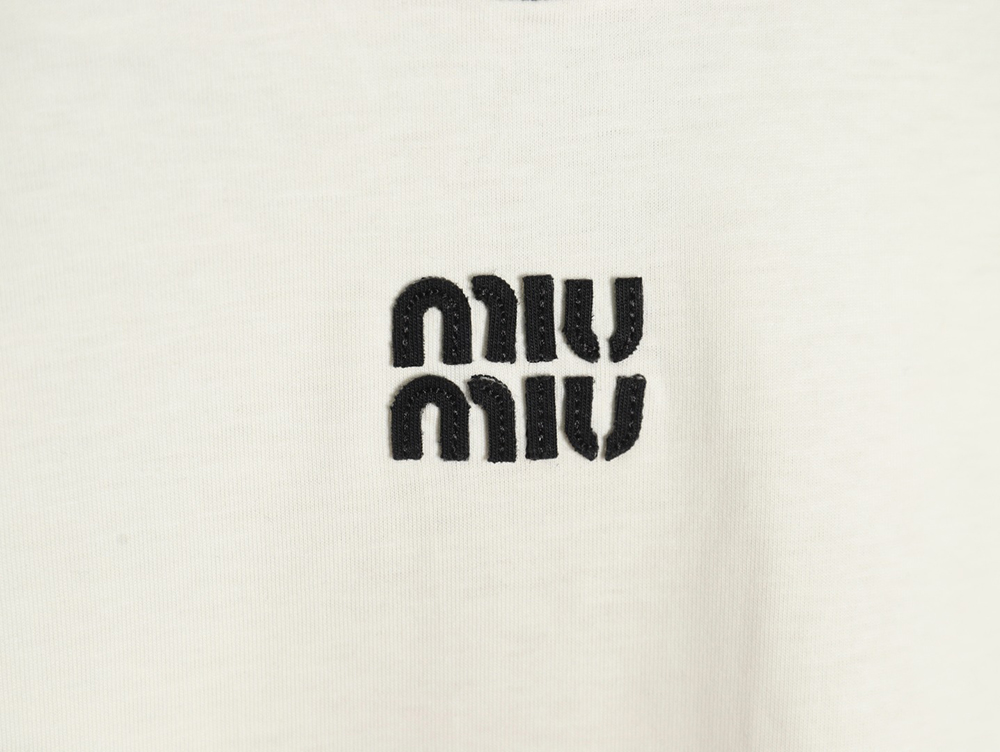 Miu Miu Contrast Collar Embroidered Logo Short Sleeve T-Shirt