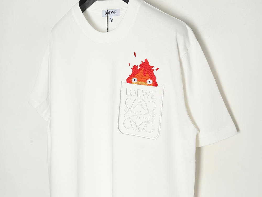 L0ew* & hals moving castle joint pocket flame embroidered short sleeve t-shirt