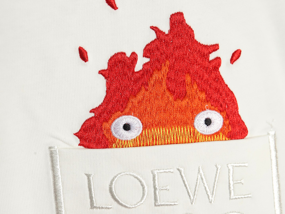 L0ew* & hals moving castle joint pocket flame embroidered short sleeve t-shirt