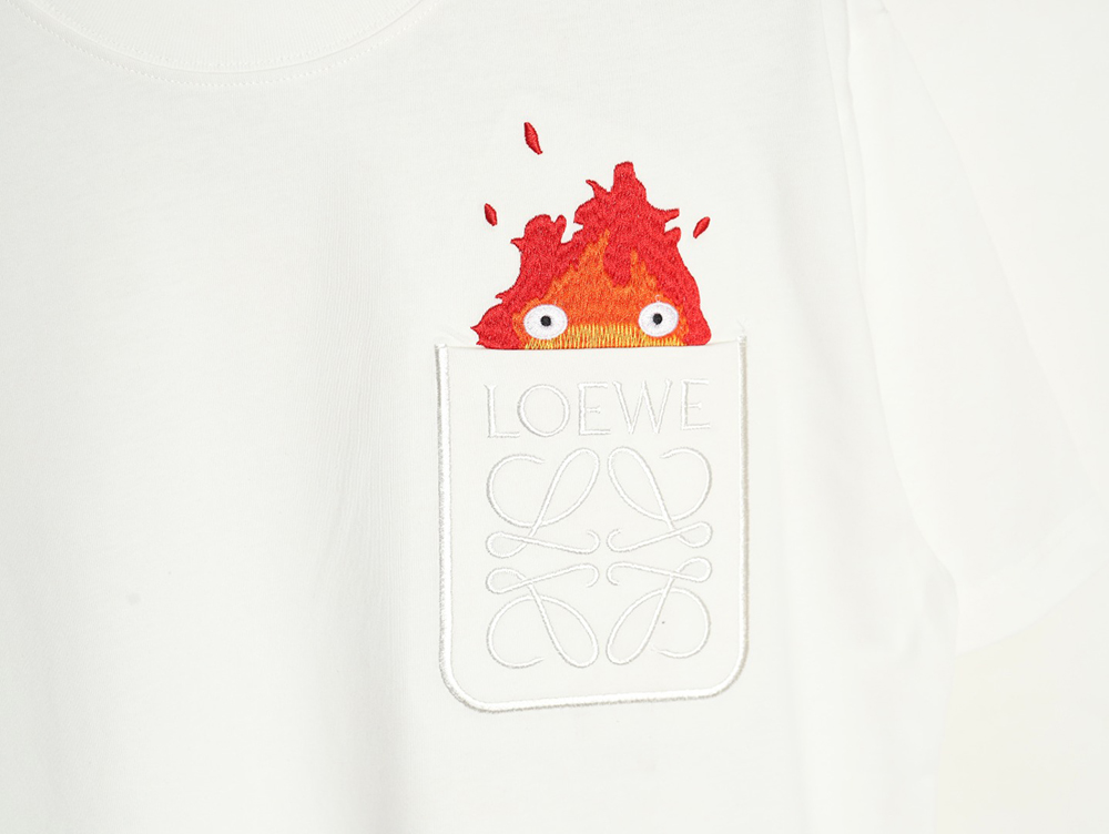 L0ew* & hals moving castle joint pocket flame embroidered short sleeve t-shirt