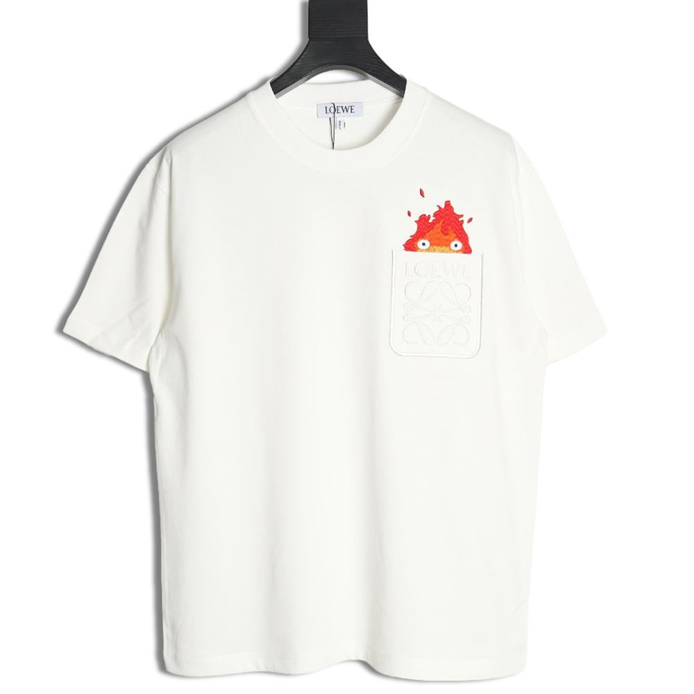 L0ew* & hals moving castle joint pocket flame embroidered short sleeve t-shirt