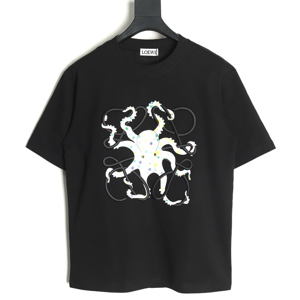 L0ew* octopus print and anagram embroidered short-sleeved t-shirt tsk1