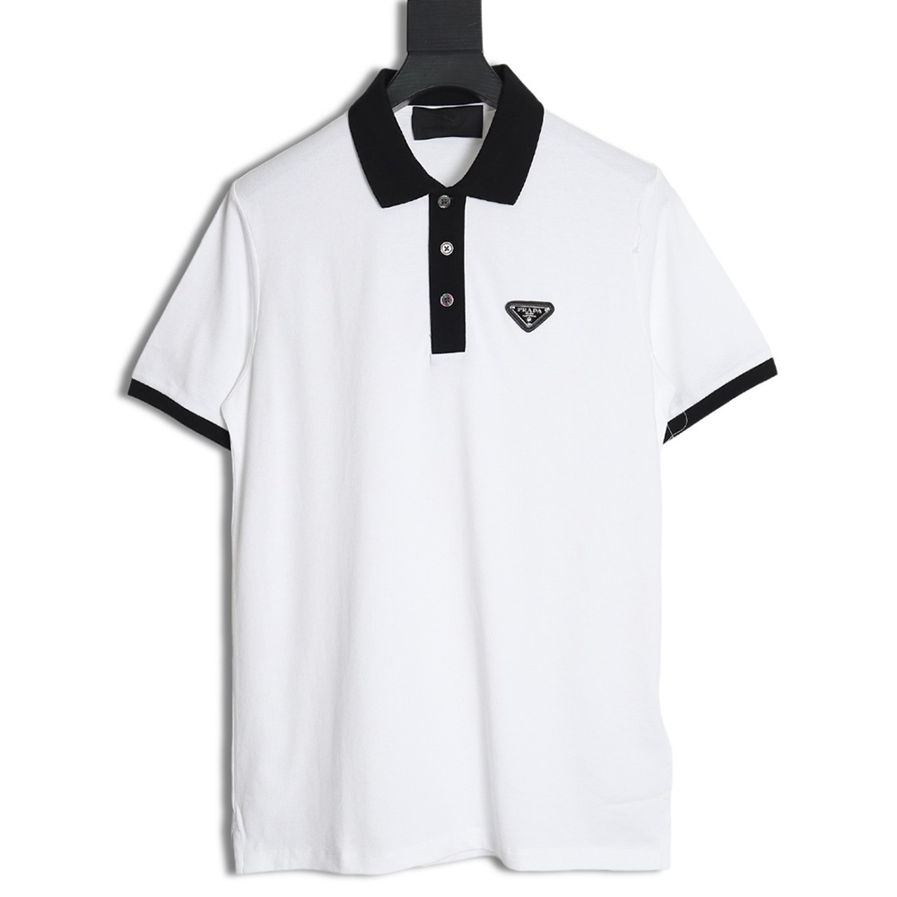 Pra*a color block ribbed collar polo short sleeve
