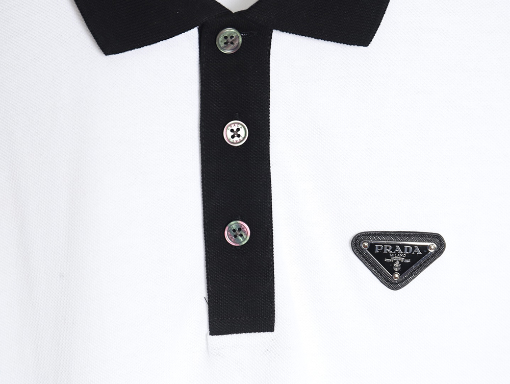 Pra*a color block ribbed collar polo short sleeve