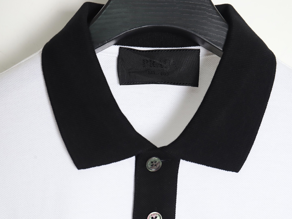 Pra*a color block ribbed collar polo short sleeve