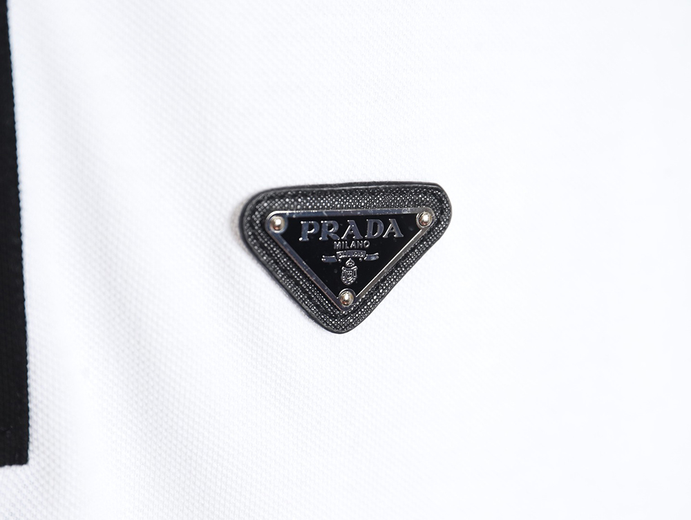 Pra*a color block ribbed collar polo short sleeve