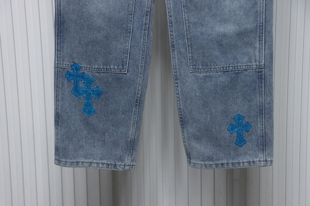 Ch**me He**ts multicolor laser cross leather denim trousers