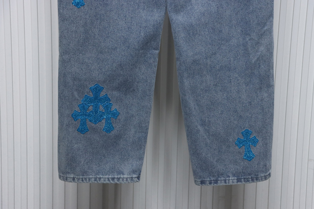 Ch**me He**ts multicolor laser cross leather denim trousers