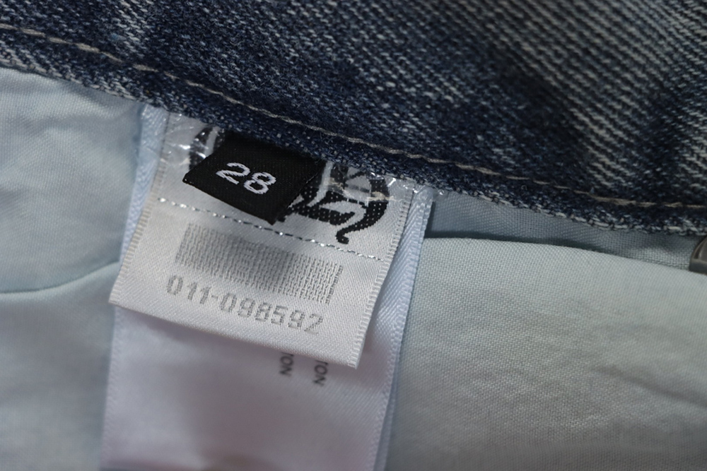 Ch**me He**ts multicolor laser cross leather denim trousers