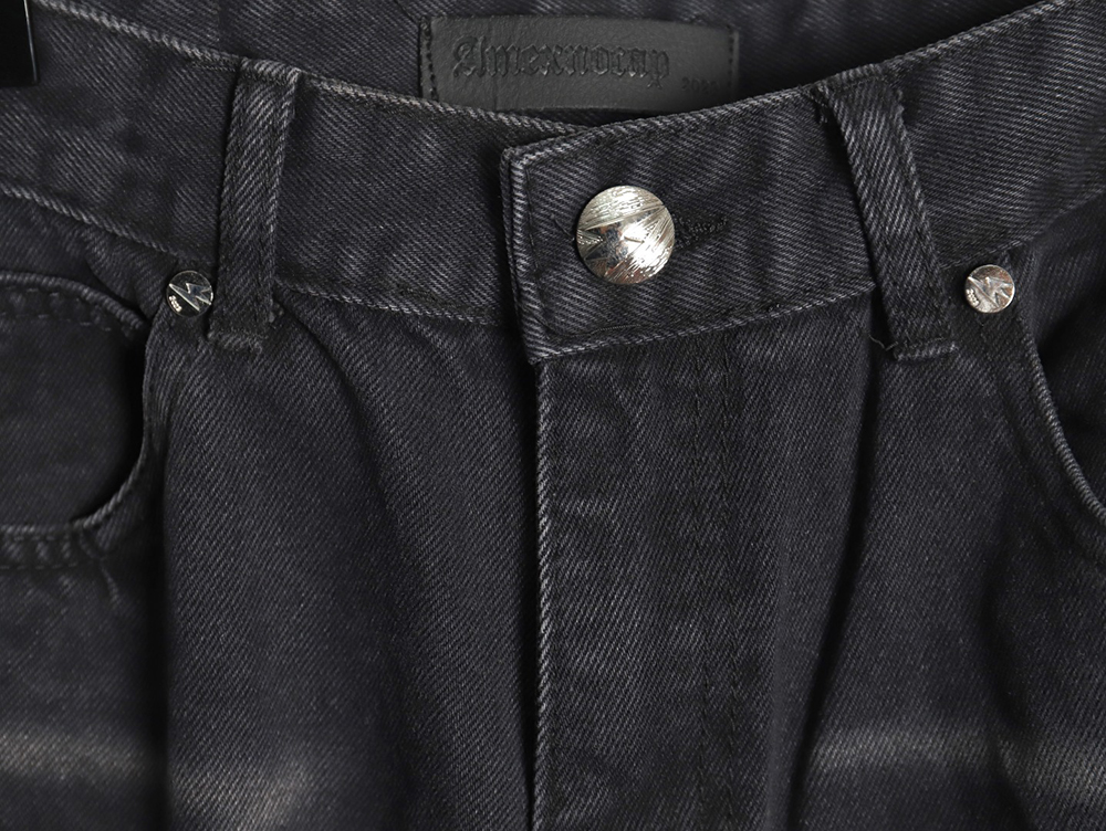 Amexnocap leather label lightning bolt denim trousers