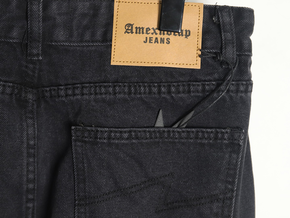 Amexnocap leather label lightning bolt denim trousers
