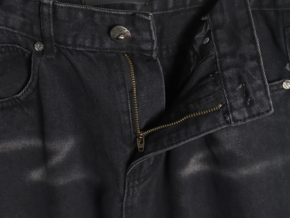 Amexnocap leather label lightning bolt denim trousers