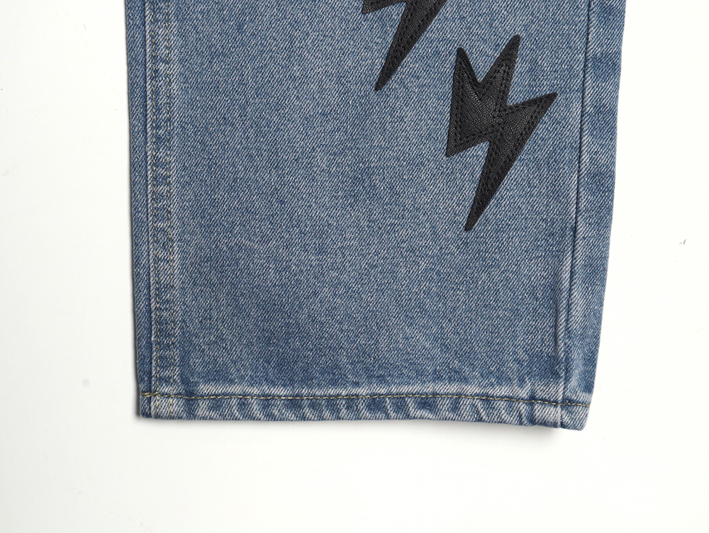 Amexnocap leather label lightning bolt denim trousers TSK1