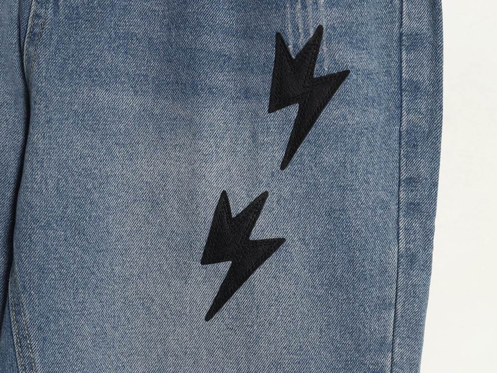 Amexnocap leather label lightning bolt denim trousers TSK1