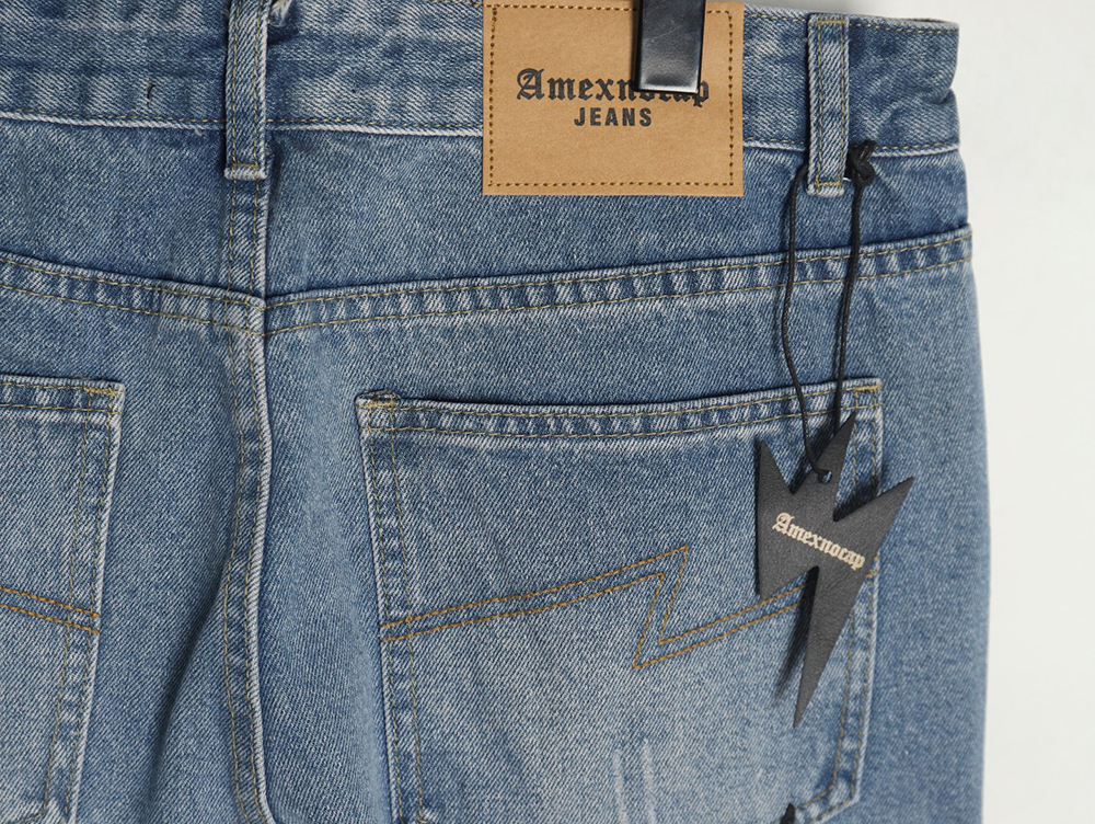 Amexnocap leather label lightning bolt denim trousers TSK1