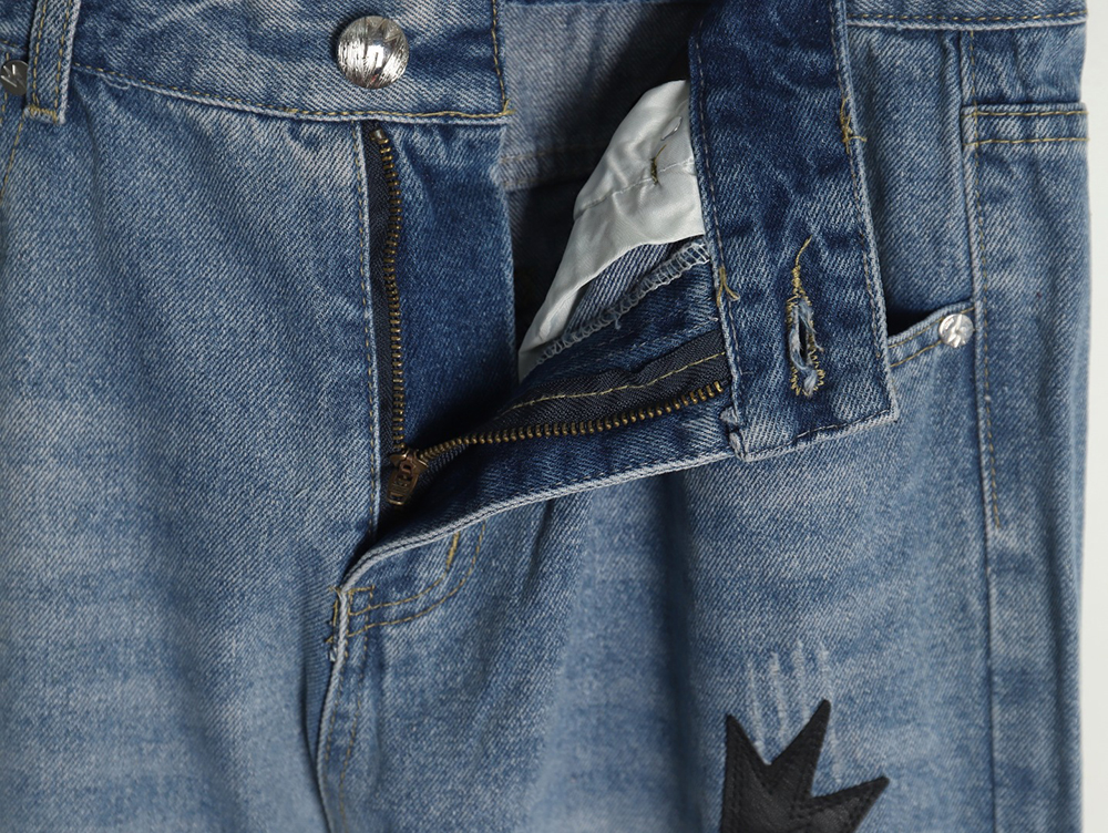 Amexnocap leather label lightning bolt denim trousers TSK1
