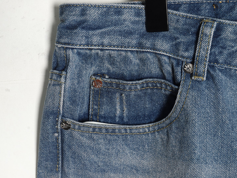 Amexnocap leather label lightning bolt denim trousers TSK1