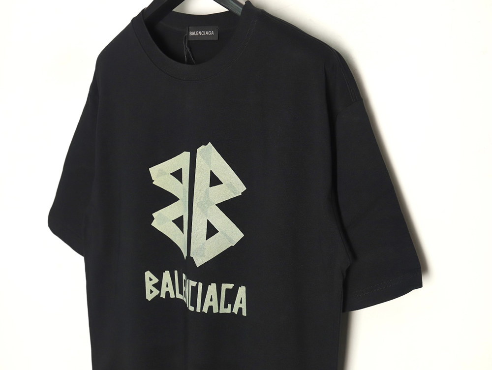 Ba*len*cia*ga yellow tape double b letter short sleeve tsk1