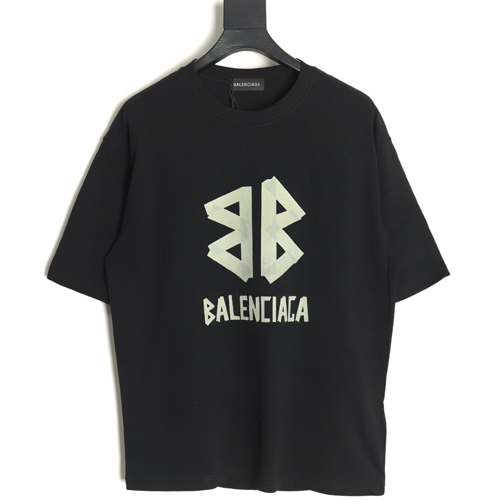 Ba*len*cia*ga yellow tape double b letter short sleeve tsk1