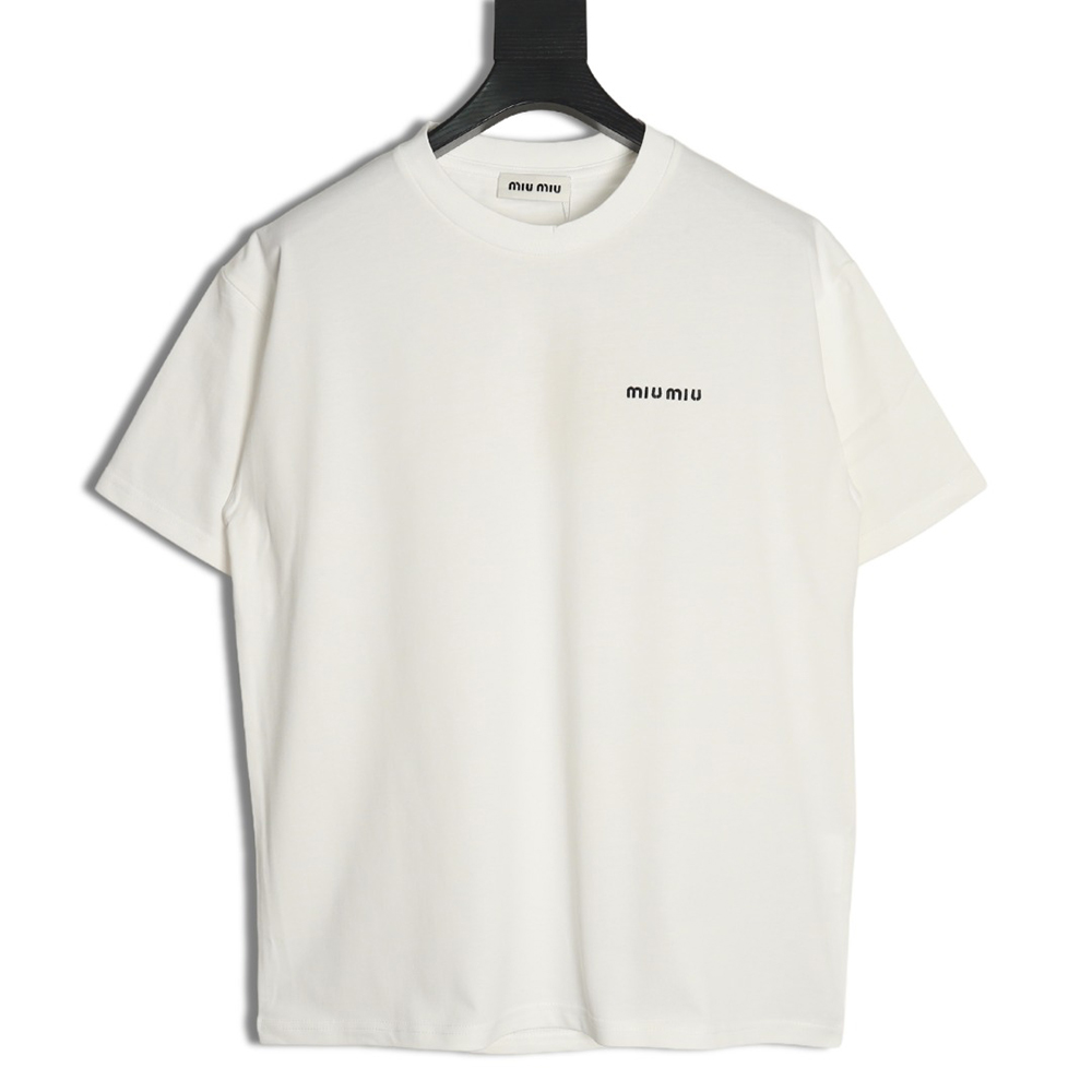 Miu Miu Classic Embroidered Logo Lettering T-Shirt