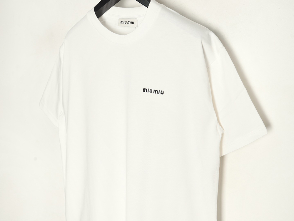 Miu Miu Classic Embroidered Logo Lettering T-Shirt