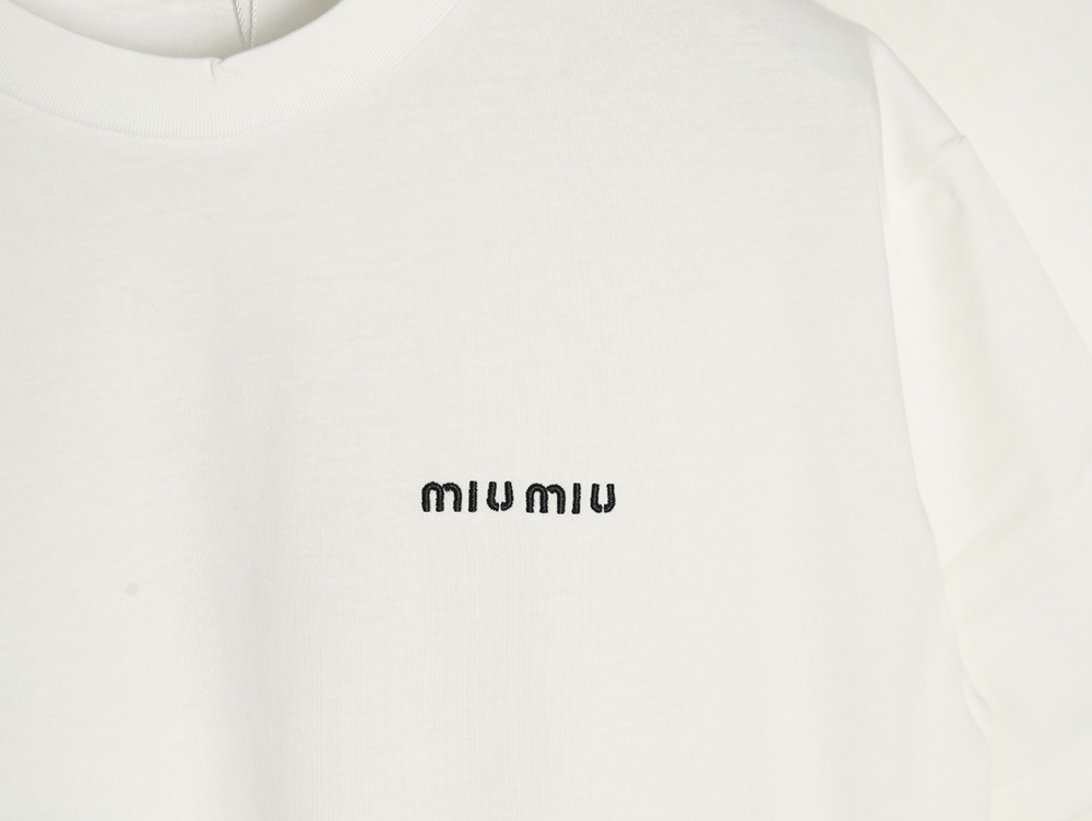 Miu Miu Classic Embroidered Logo Lettering T-Shirt