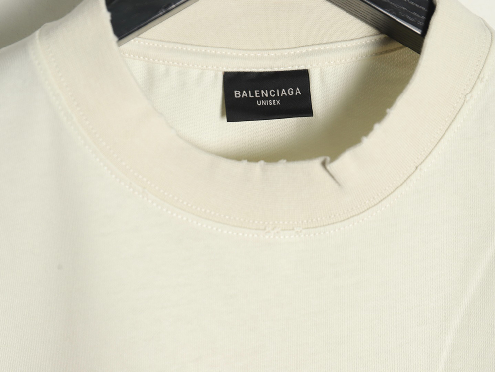 Ba*len*cia*ga letter foam print washed distressed short-sleeved t-shirt
