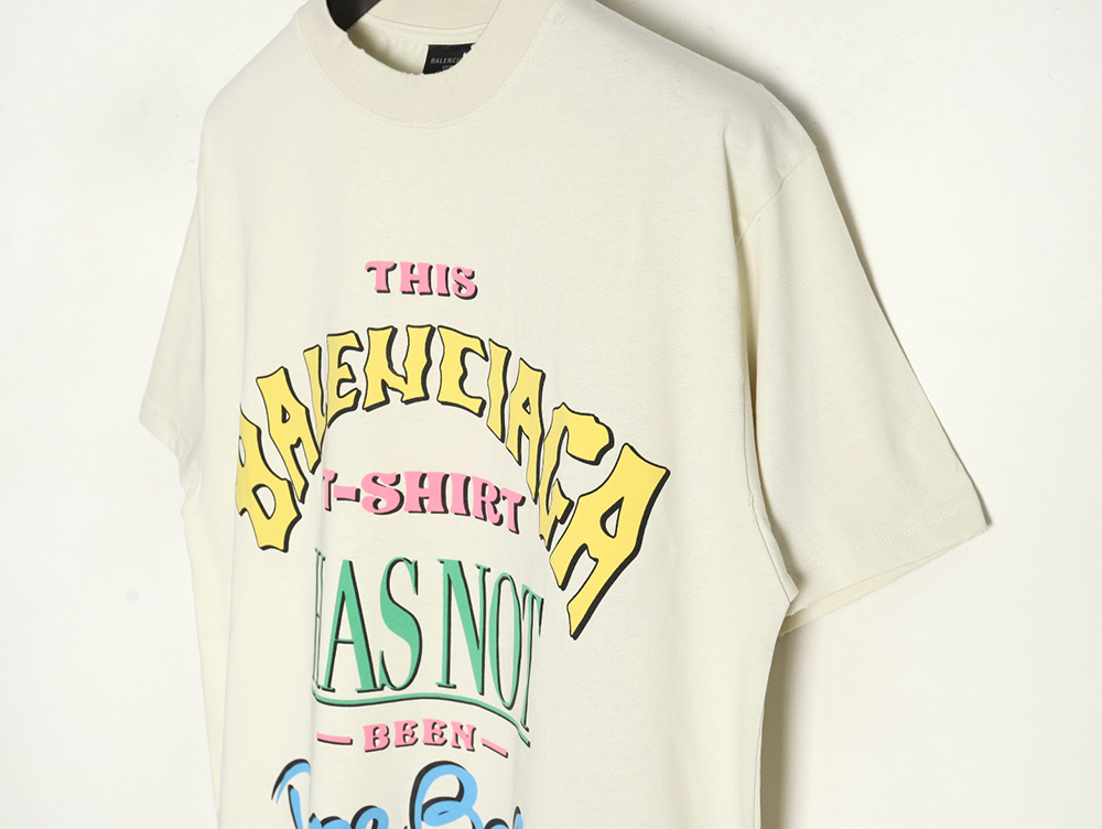 Ba*len*cia*ga letter foam print washed distressed short-sleeved t-shirt