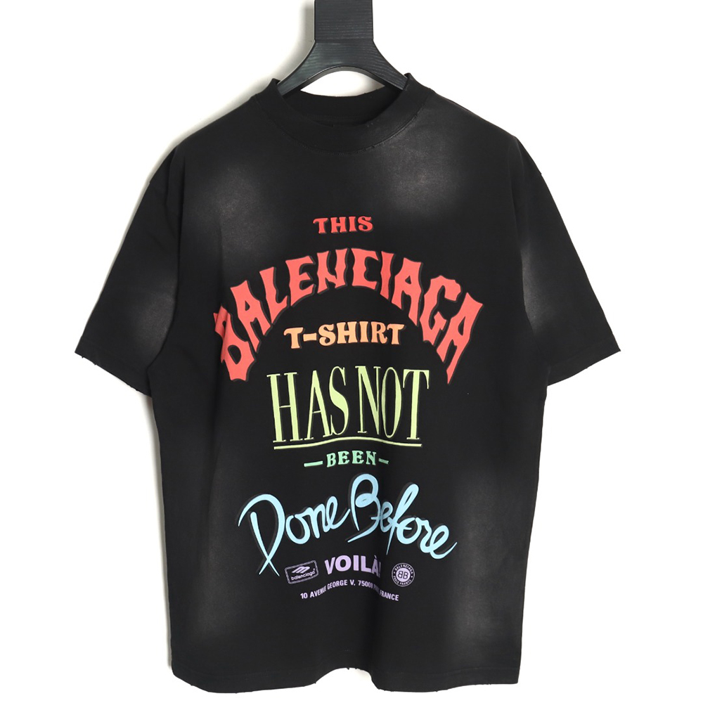 Ba*len*cia*ga letter foam print washed distressed short-sleeved t-shirt tsk2