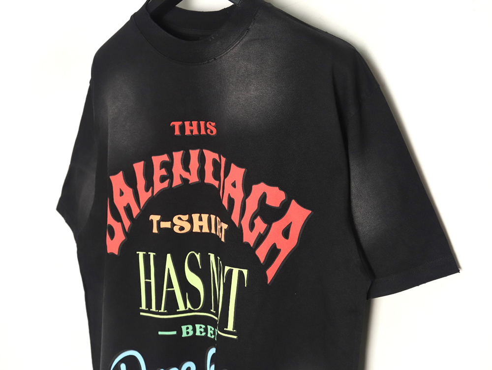 Ba*len*cia*ga letter foam print washed distressed short-sleeved t-shirt tsk2