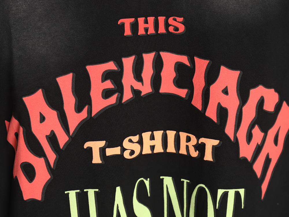 Ba*len*cia*ga letter foam print washed distressed short-sleeved t-shirt tsk2