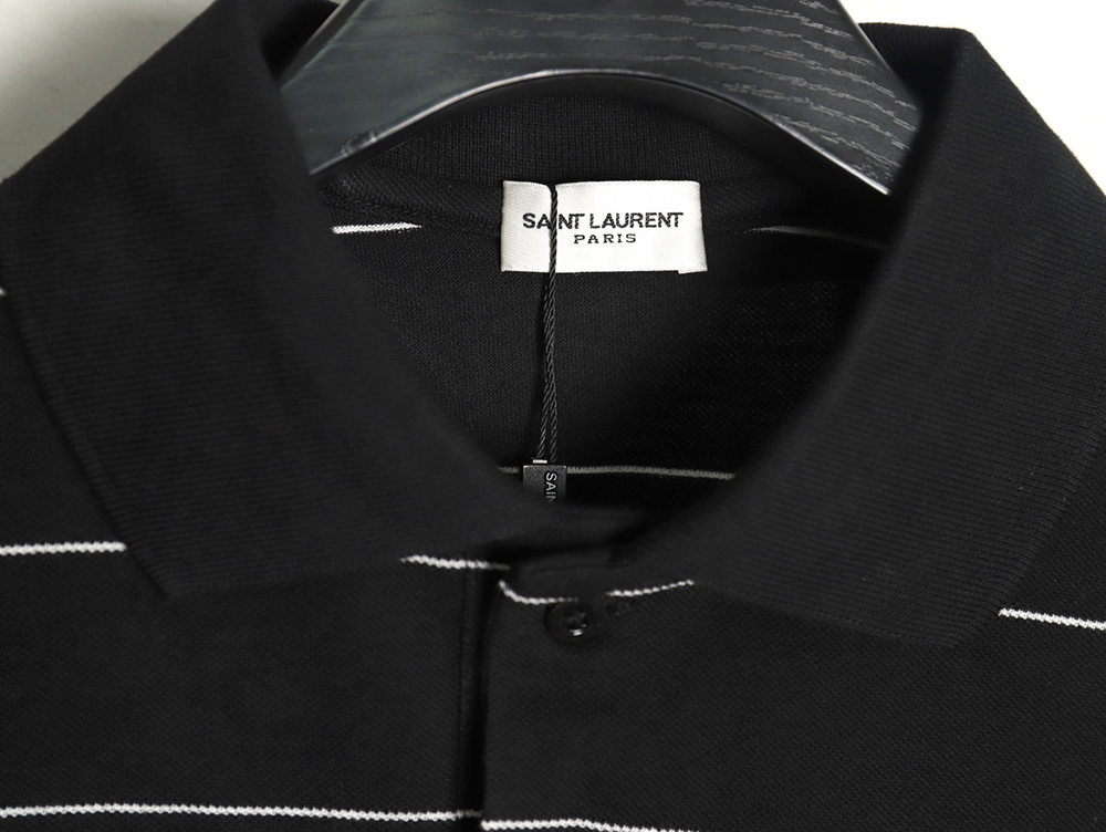 Sa**t Lau*nt y*l logo embroidered striped short sleeve polo shirt