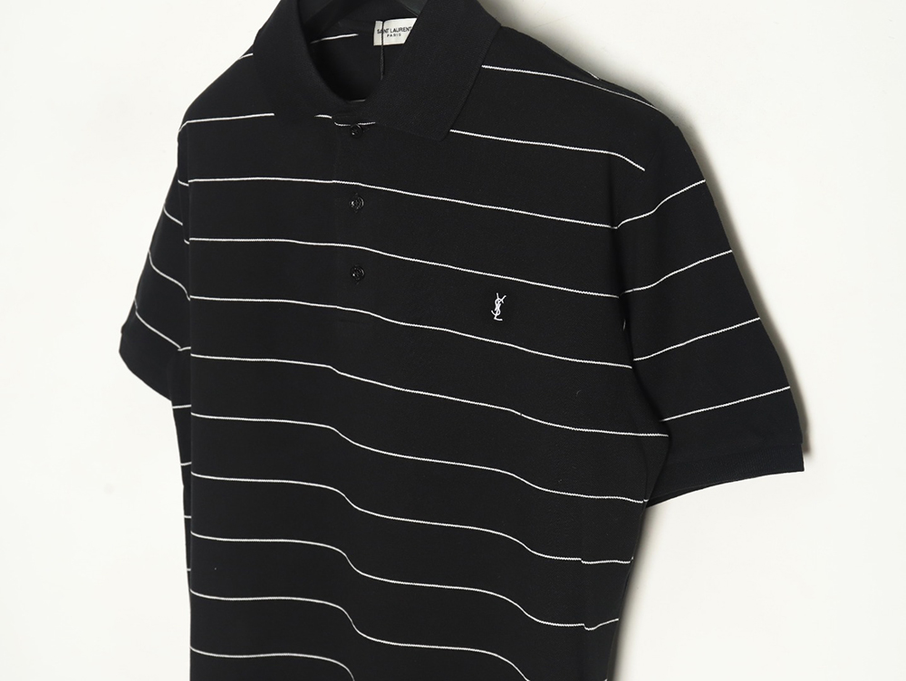 Sa**t Lau*nt y*l logo embroidered striped short sleeve polo shirt