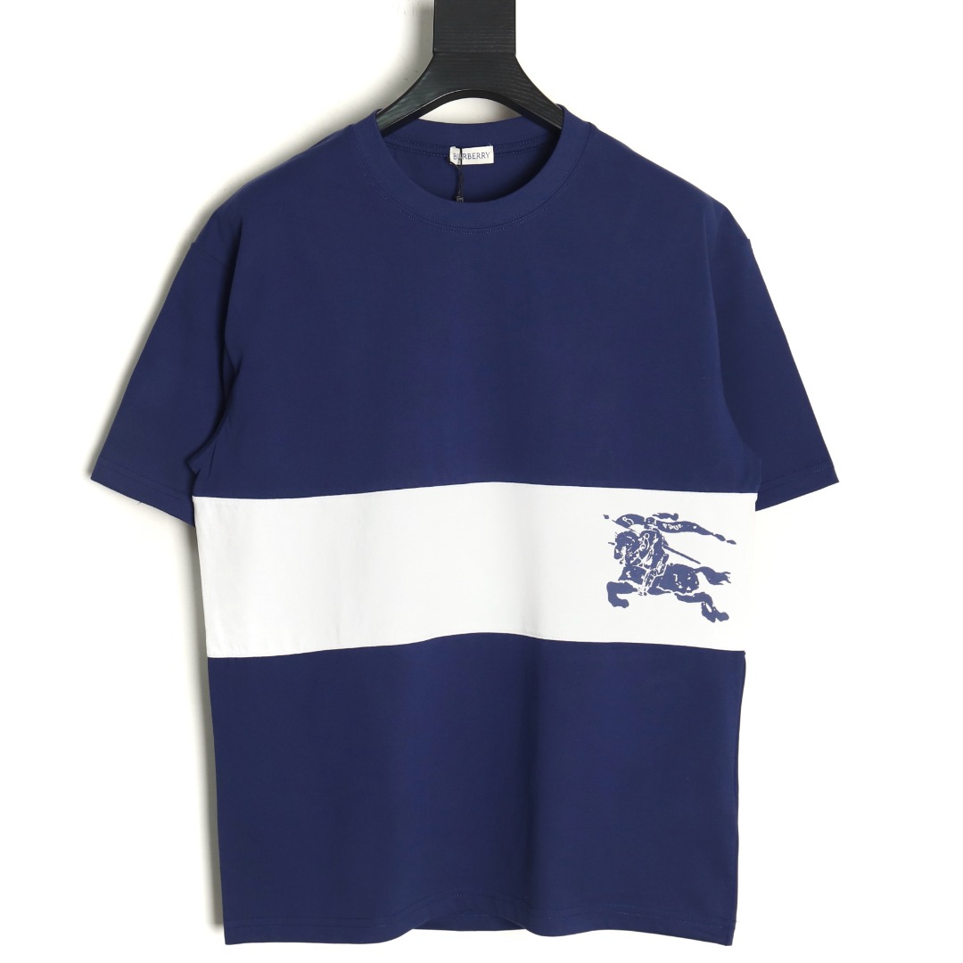 B**rry white horizontal striped war horse print short sleeves