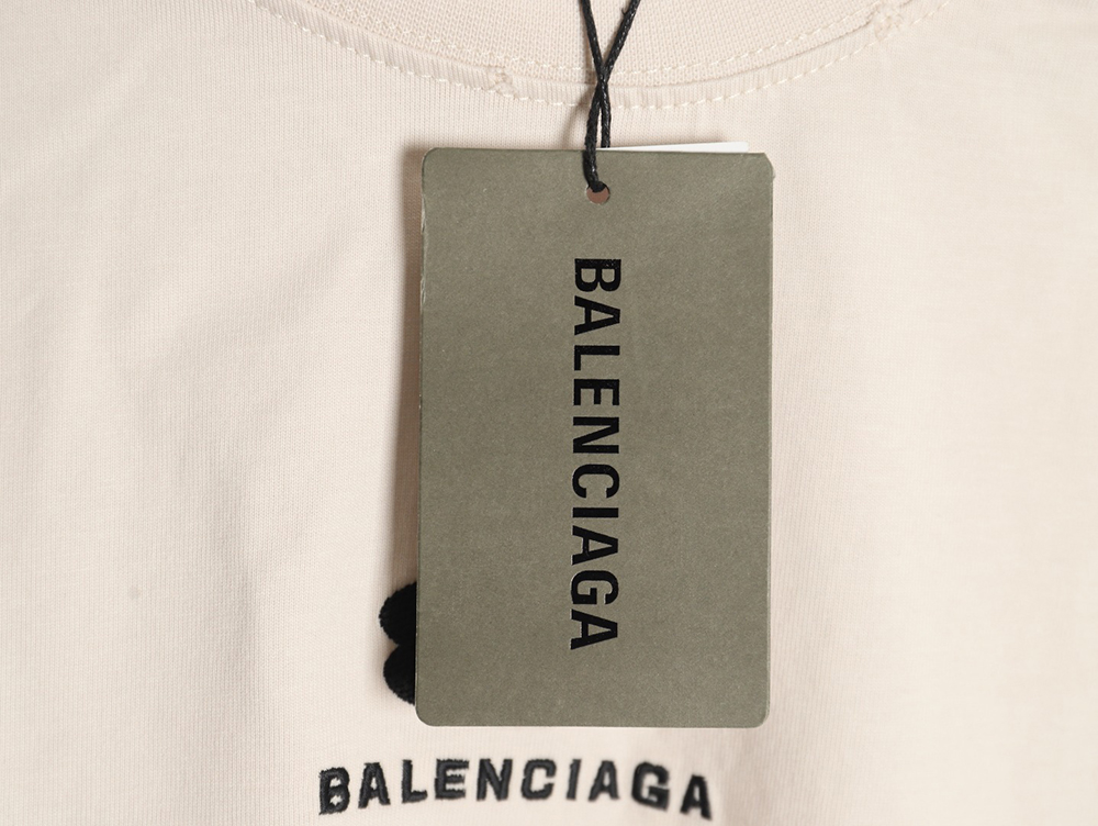 Ba*len*cia*ga double ring logo embroidery destruction short sleeve t-shirt
