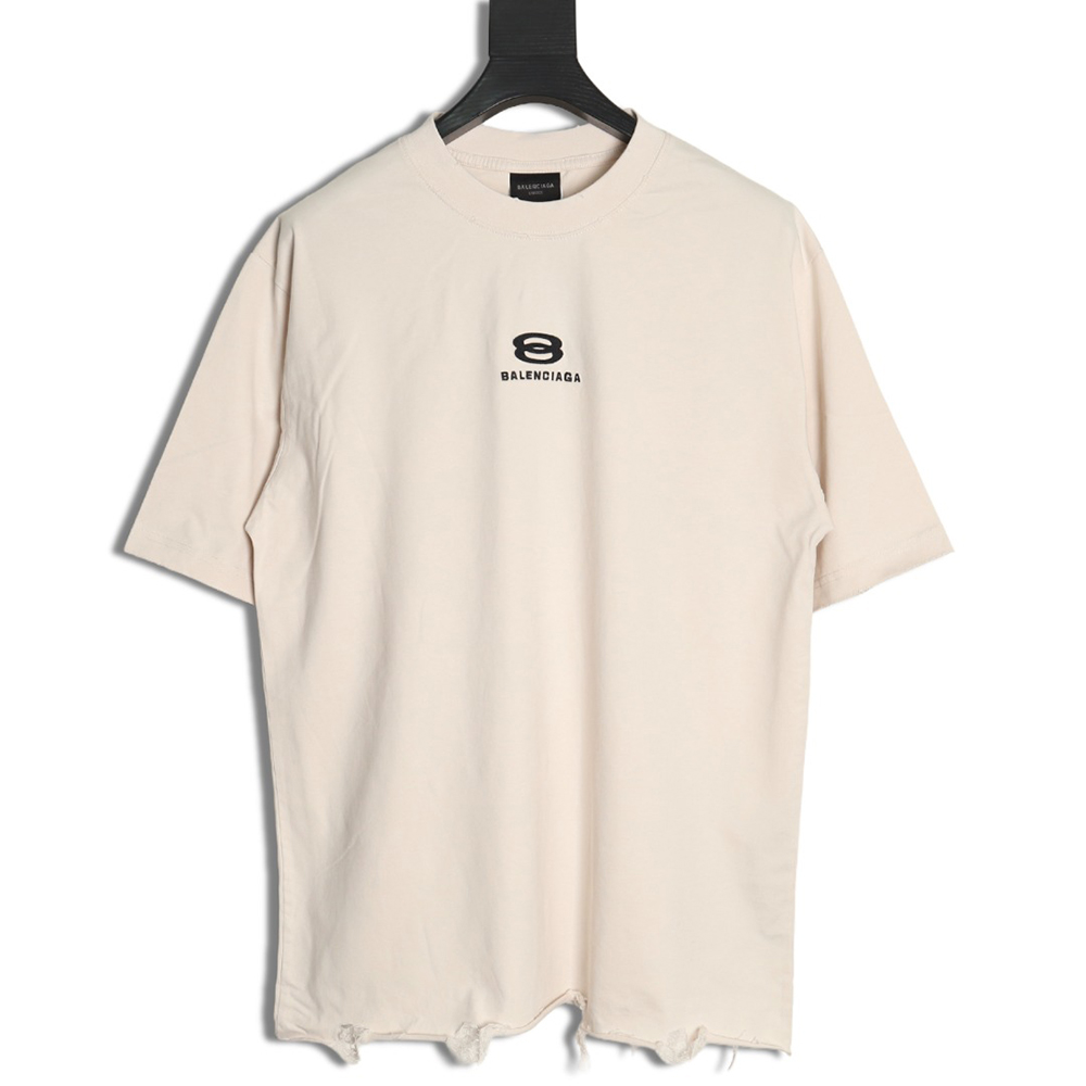 Ba*len*cia*ga double ring logo embroidery destruction short sleeve t-shirt