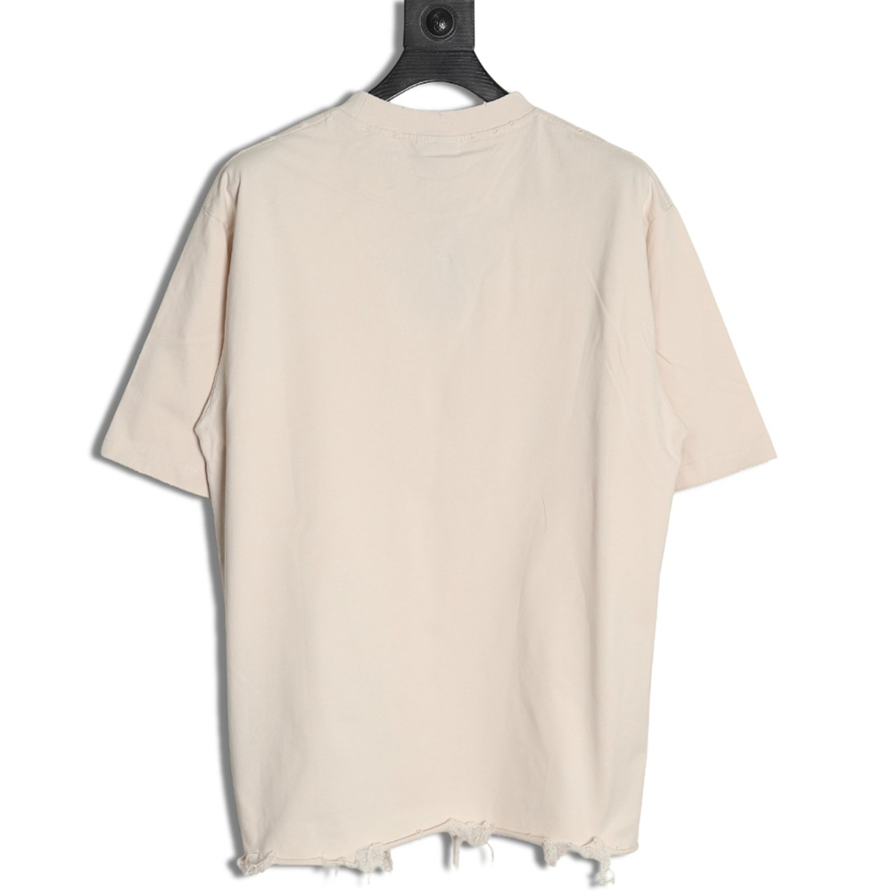 Ba*len*cia*ga double ring logo embroidery destruction short sleeve t-shirt