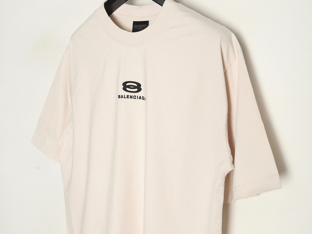 Ba*len*cia*ga double ring logo embroidery destruction short sleeve t-shirt