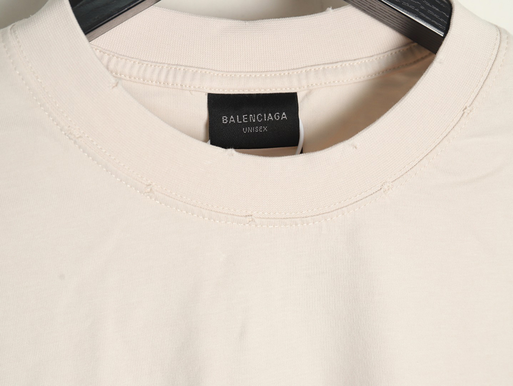 Ba*len*cia*ga double ring logo embroidery destruction short sleeve t-shirt