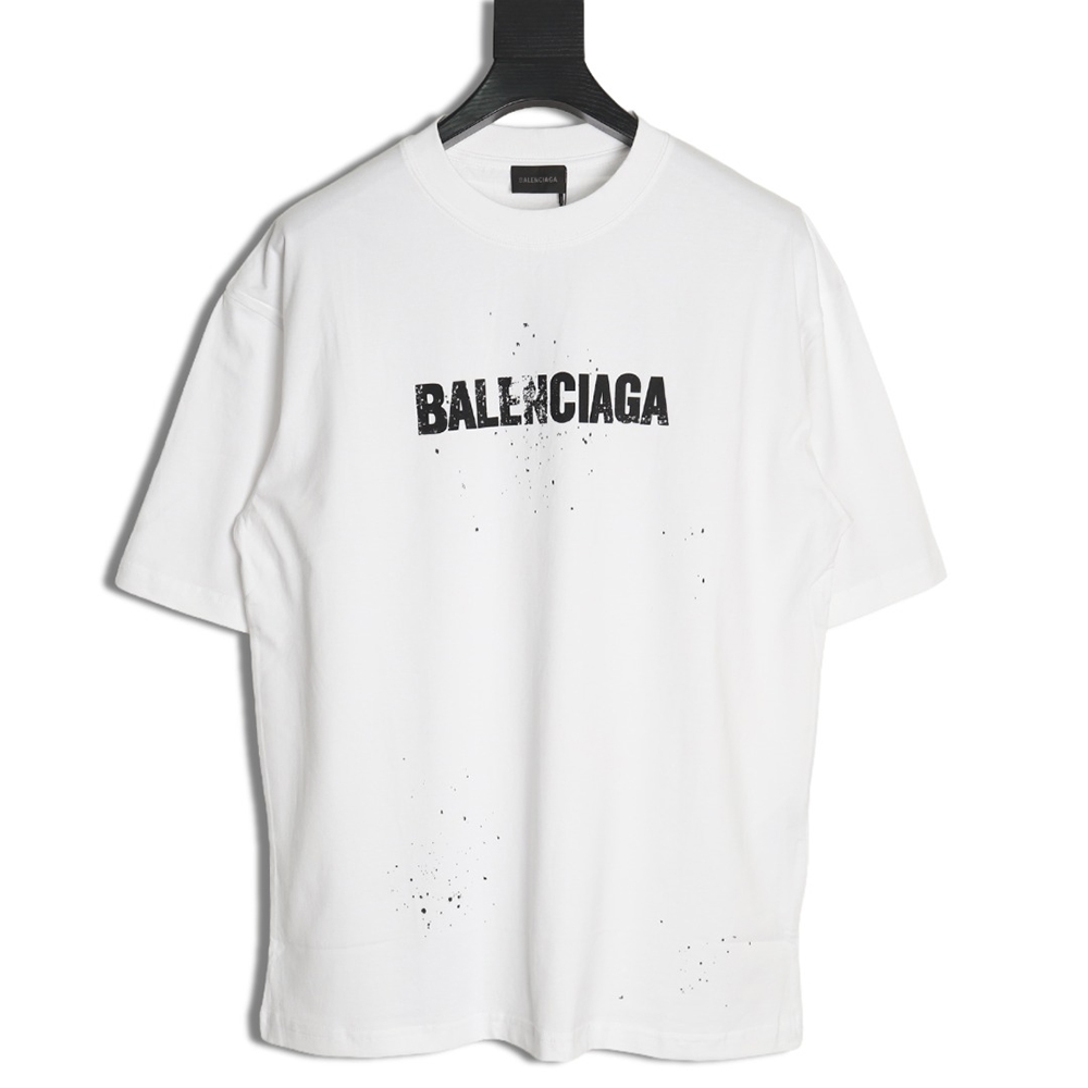 Ba*len*cia*ga mottled letters ink print short sleeve t-shirt