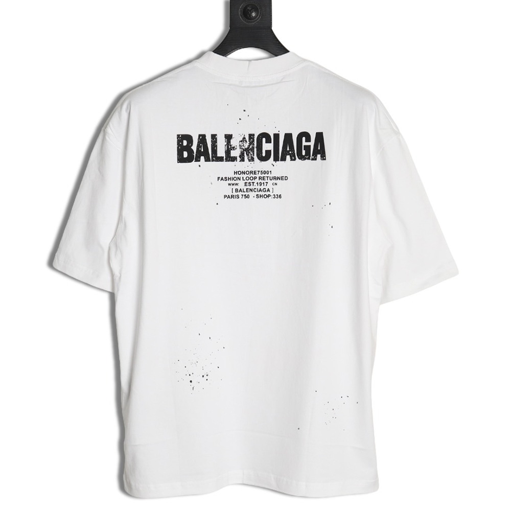 Ba*len*cia*ga mottled letters ink print short sleeve t-shirt