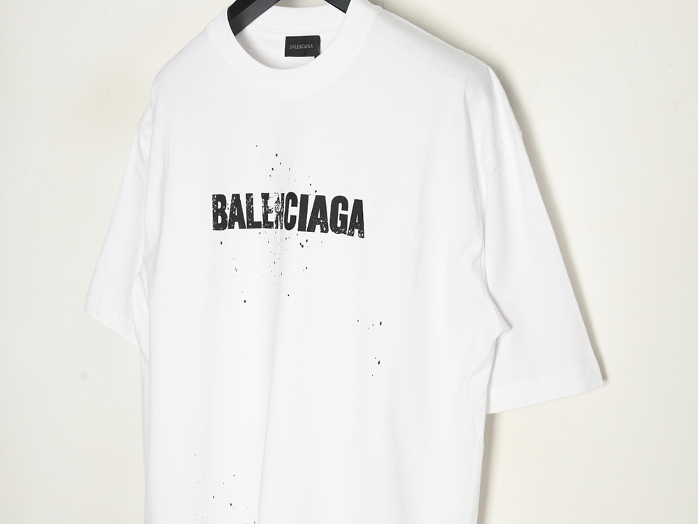 Ba*len*cia*ga mottled letters ink print short sleeve t-shirt