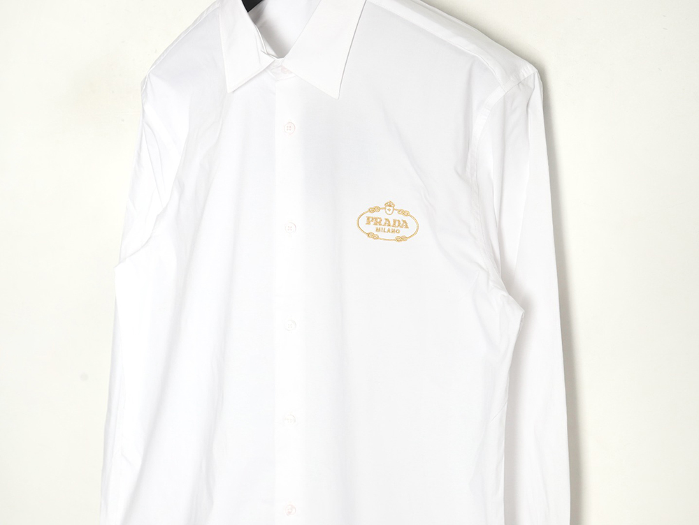 Pra*a embroidered lettering poplin long sleeve shirt