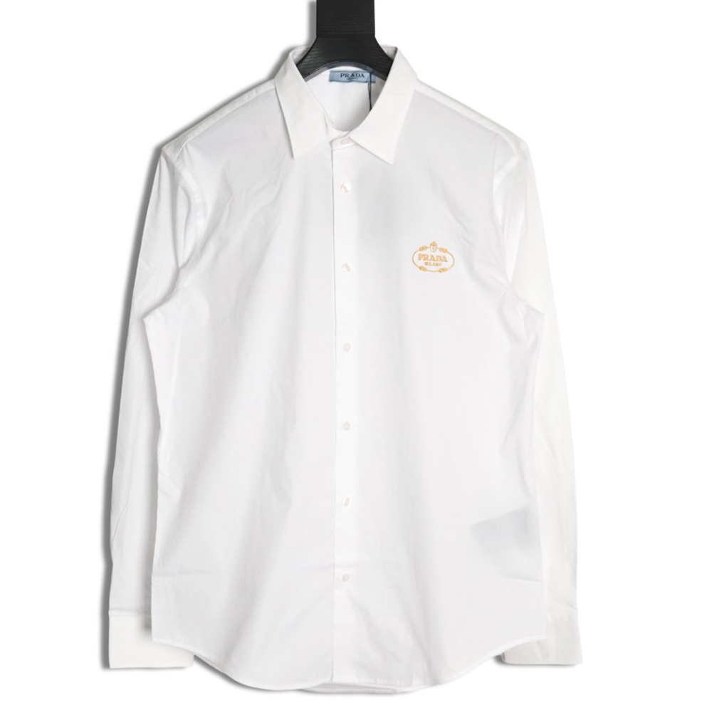 Pra*a embroidered lettering poplin long sleeve shirt