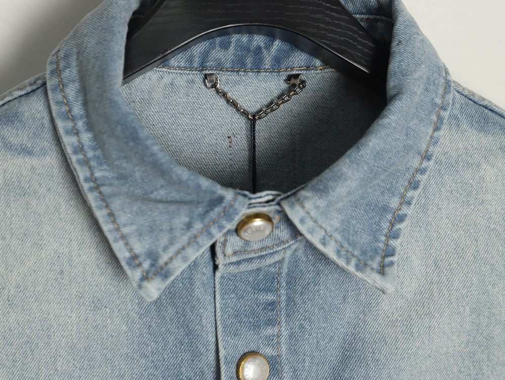 l0*is V*t0n embroidered pocket denim short sleeve shirt jacket