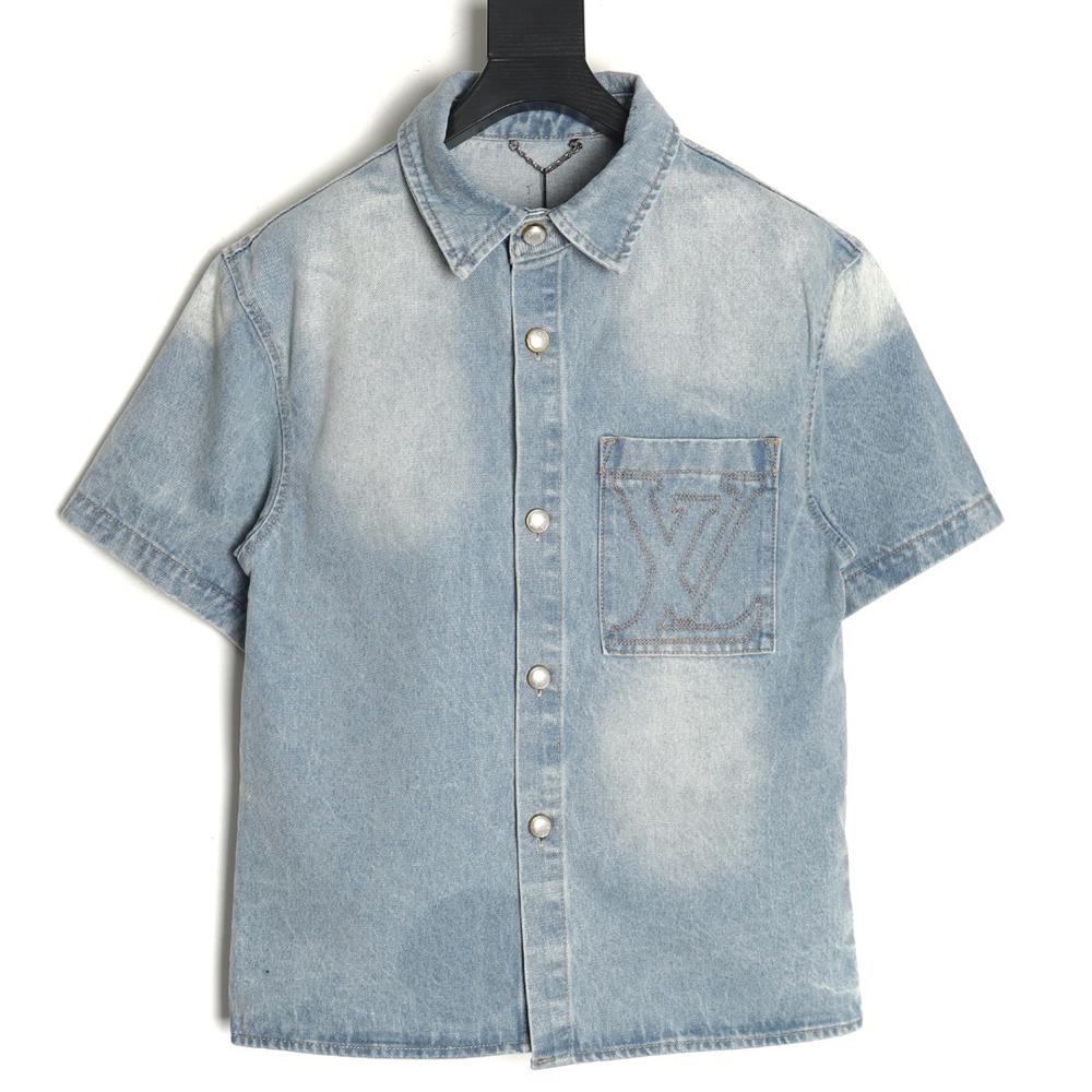 l0*is V*t0n embroidered pocket denim short sleeve shirt jacket