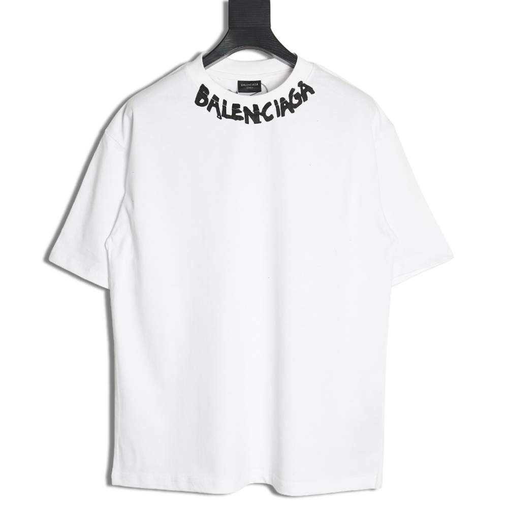 Ba*len*cia*ga neck lettering short sleeve t-shirt