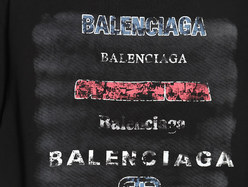 Ba*len*cia*ga back mottled multi-line lettering short sleeves tsk1