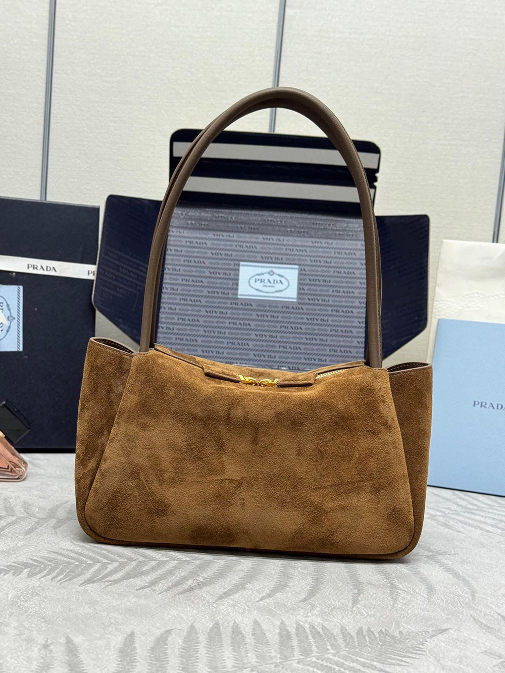 Pra*a suede shoulder bags 1ba444 10.5*28*16cm