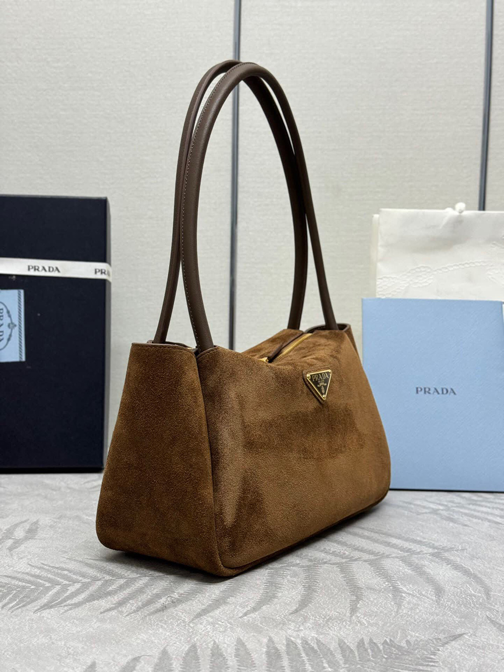 Pra*a suede shoulder bags 1ba444 10.5*28*16cm